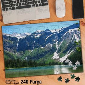 Asil Hobi Karlı Dağlar-Göl-Ağaçlar-Doğa-Manzara Yapboz-Ayak Destekli Çerçeveli 240 Parça Puzzle