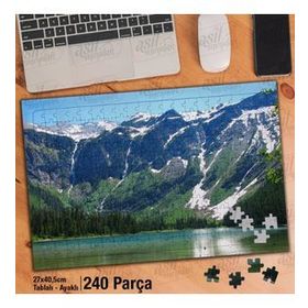 Asil Hobi Karlı Dağlar-Göl-Ağaçlar-Doğa-Manzara Yapboz-Ayak Destekli Çerçeveli 240 Parça Puzzle