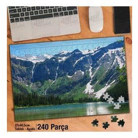Asil Hobi Karlı Dağlar-Göl-Ağaçlar-Doğa-Manzara Yapboz-Ayak Destekli Çerçeveli 240 Parça Puzzle