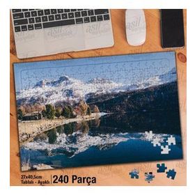 Asil Hobi Karlı Dağlar-Göl-Ağaçlar-Yansıma-Doğa Yapboz-Ayak Destekli Çerçeveli 240 Parça Puzzle