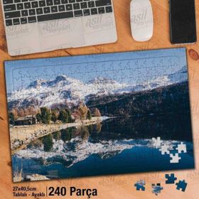 Asil Hobi Karlı Dağlar-Göl-Ağaçlar-Yansıma-Doğa Yapboz-Ayak Destekli Çerçeveli 240 Parça Puzzle