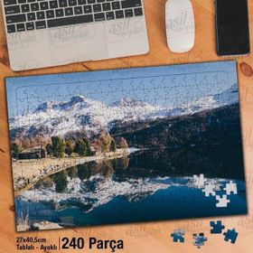 Asil Hobi Karlı Dağlar-Göl-Ağaçlar-Yansıma-Doğa Yapboz-Ayak Destekli Çerçeveli 240 Parça Puzzle