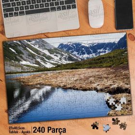 Asil Hobi Karlı Dağlar-Göl-Yansıma-Manzara Yapboz-Ayak Destekli Çerçeveli 240 Parça Puzzle