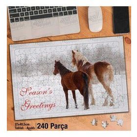Asil Hobi Karlı Kış Günü-Orman-Atlar-Hayvan Yapboz-Ayak Destekli Çerçeveli 240 Parça Puzzle