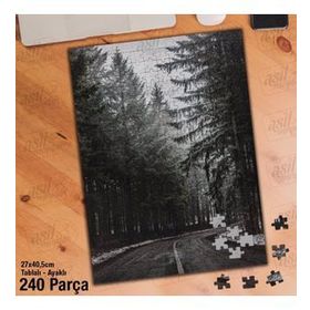 Asil Hobi Karlı Orman Yolu-Ağaçlar-Doğa Yapboz-Ayak Destekli Çerçeveli 240 Parça Puzzle