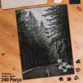 Asil Hobi Karlı Orman Yolu-Ağaçlar-Doğa Yapboz-Ayak Destekli Çerçeveli 240 Parça Puzzle