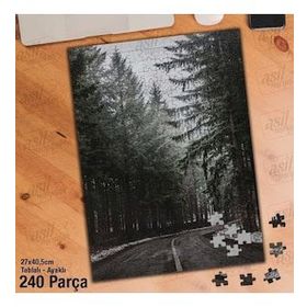 Asil Hobi Karlı Orman Yolu-Ağaçlar-Doğa Yapboz-Ayak Destekli Çerçeveli 240 Parça Puzzle