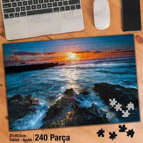 Asil Hobi Kayalıklar-Deniz-Gün Batımı-Manzara Yapboz-Ayak Destekli Çerçeveli 240 Parça Puzzle