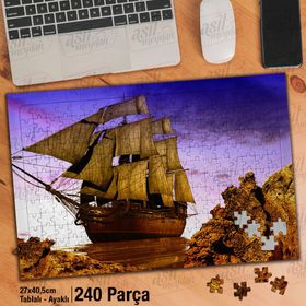 Asil Hobi Kayalıklar-Gemi-Yelken-Deniz Yapboz-Ayak Destekli Çerçeveli 240 Parça Puzzle