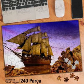 Asil Hobi Kayalıklar-Gemi-Yelken-Deniz Yapboz-Ayak Destekli Çerçeveli 240 Parça Puzzle