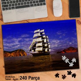 Asil Hobi Kayalıklar-Gökyüzü-Deniz-Gemi-Yelken Yapboz-Ayak Destekli Çerçeveli 240 Parça Puzzle