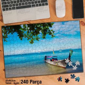 Asil Hobi Kayık-Ağaç Yaprakları-Deniz-Manzara Yapboz-Ayak Destekli Çerçeveli 240 Parça Puzzle