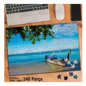 Asil Hobi Kayık-Ağaç Yaprakları-Deniz-Manzara Yapboz-Ayak Destekli Çerçeveli 240 Parça Puzzle