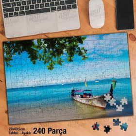 Asil Hobi Kayık-Ağaç Yaprakları-Deniz-Manzara Yapboz-Ayak Destekli Çerçeveli 240 Parça Puzzle