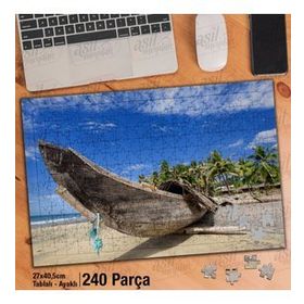 Asil Hobi Kayık-Kumsal-Deniz-Ağaçlar-Manzara Yapboz-Ayak Destekli Çerçeveli 240 Parça Puzzle