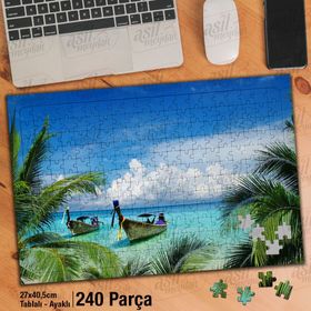 Asil Hobi Kayıklar-Ağaçlar-Deniz-Doğa-Manzara Yapboz-Ayak Destekli Çerçeveli 240 Parça Puzzle
