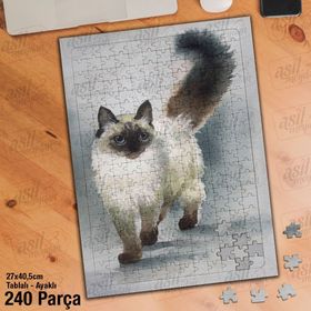 Asil Hobi Kedi Çizim-Ressam-Hayvan Yapboz-Ayak Destekli Çerçeveli 240 Parça Puzzle