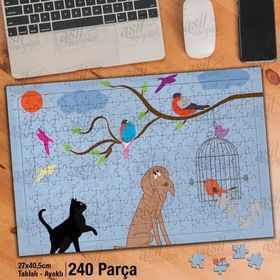 Asil Hobi Kedi Köpek-Kuş-Sevimli Hayvanlar Yapboz-Ayak Destekli Çerçeveli 240 Parça Puzzle
