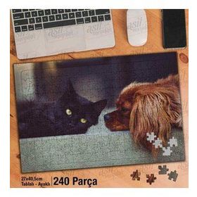 Asil Hobi Kedi Ve Köpek Dostluğu-Evcil-Hayvan Yapboz-Ayak Destekli Çerçeveli 240 Parça Puzzle