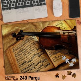 Asil Hobi Keman-Nota Defteri-Sanat-Müzik Yapboz-Ayak Destekli Çerçeveli 240 Parça Puzzle
