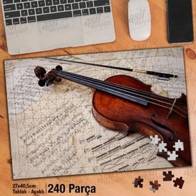 Asil Hobi Keman-Nota Kağıtları-Beste-Sanat Yapboz-Ayak Destekli Çerçeveli 240 Parça Puzzle