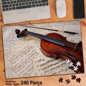 Asil Hobi Keman-Nota Kağıtları-Beste-Sanat Yapboz-Ayak Destekli Çerçeveli 240 Parça Puzzle