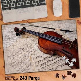 Asil Hobi Keman-Nota Kağıtları-Beste-Sanat Yapboz-Ayak Destekli Çerçeveli 240 Parça Puzzle