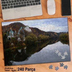 Asil Hobi Kilise-Ağaçlar-Göl-Yansıma-Manzara Yapboz-Ayak Destekli Çerçeveli 240 Parça Puzzle