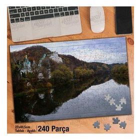 Asil Hobi Kilise-Ağaçlar-Göl-Yansıma-Manzara Yapboz-Ayak Destekli Çerçeveli 240 Parça Puzzle