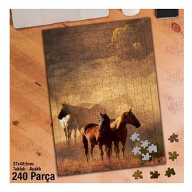 Asil Hobi Kır-Atlar-Sevimli Hayvan-Doğa Yapboz-Ayak Destekli Çerçeveli 240 Parça Puzzle