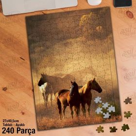Asil Hobi Kır-Atlar-Sevimli Hayvan-Doğa Yapboz-Ayak Destekli Çerçeveli 240 Parça Puzzle