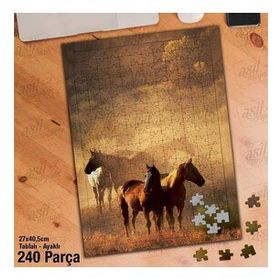 Asil Hobi Kır-Atlar-Sevimli Hayvan-Doğa Yapboz-Ayak Destekli Çerçeveli 240 Parça Puzzle