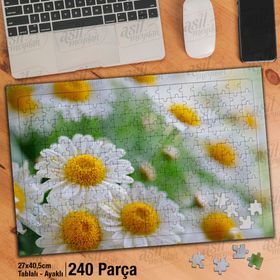 Asil Hobi Kır Bahçesinde Beyaz Papatyalar-Çiçek Yapboz-Ayak Destekli Çerçeveli 240 Parça Puzzle