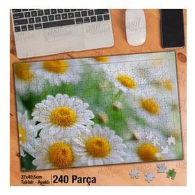 Asil Hobi Kır Bahçesinde Beyaz Papatyalar-Çiçek Yapboz-Ayak Destekli Çerçeveli 240 Parça Puzzle