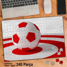 Asil Hobi Kırmızı Beyaz-Futbol Topu-Spor Yapboz-Ayak Destekli Çerçeveli 240 Parça Puzzle