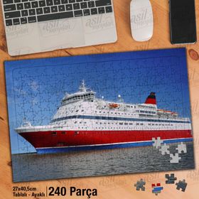 Asil Hobi Kırmızı Beyaz Gemi-Deniz-Gökyüzü Yapboz-Ayak Destekli Çerçeveli 240 Parça Puzzle