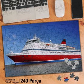 Asil Hobi Kırmızı Beyaz Gemi-Deniz-Gökyüzü Yapboz-Ayak Destekli Çerçeveli 240 Parça Puzzle
