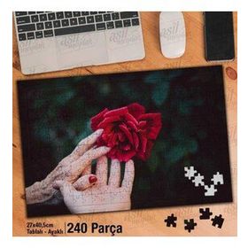 Asil Hobi Kırmızı Gül-Çiçek-İki El Yapboz-Ayak Destekli Çerçeveli 240 Parça Puzzle