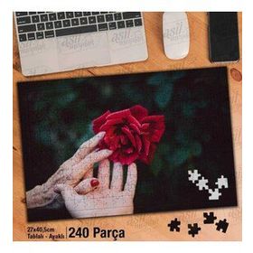 Asil Hobi Kırmızı Gül-Çiçek-İki El Yapboz-Ayak Destekli Çerçeveli 240 Parça Puzzle