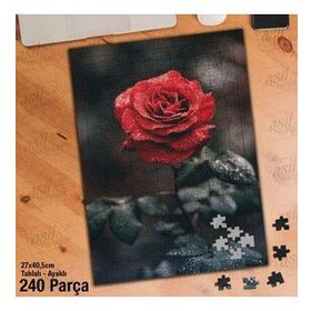 Asil Hobi Kırmızı Gül-Gonca-Çiçek-Su Damlaları Yapboz-Ayak Destekli Çerçeveli 240 Parça Puzzle