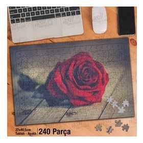 Asil Hobi Kırmızı Gül-Romantik-Ahşap Zemin Yapboz-Ayak Destekli Çerçeveli 240 Parça Puzzle