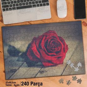 Asil Hobi Kırmızı Gül-Romantik-Ahşap Zemin Yapboz-Ayak Destekli Çerçeveli 240 Parça Puzzle