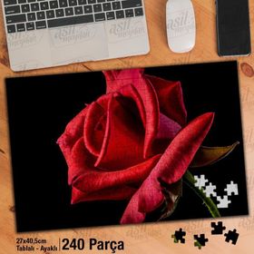Asil Hobi Kırmızı Gül-Siyah Zemin-Çiçek-Bitki Yapboz-Ayak Destekli Çerçeveli 240 Parça Puzzle