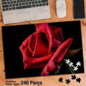 Asil Hobi Kırmızı Gül-Siyah Zemin-Çiçek-Bitki Yapboz-Ayak Destekli Çerçeveli 240 Parça Puzzle