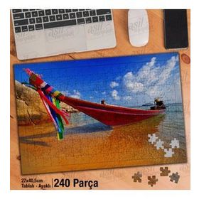 Asil Hobi Kırmızı Kayık-Deniz-Kayalıklar-Doğa Yapboz-Ayak Destekli Çerçeveli 240 Parça Puzzle