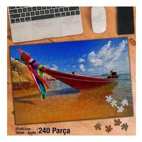 Asil Hobi Kırmızı Kayık-Deniz-Kayalıklar-Doğa Yapboz-Ayak Destekli Çerçeveli 240 Parça Puzzle