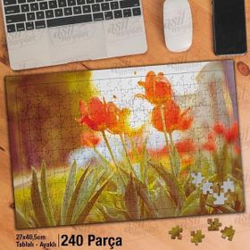 Asil Hobi Kırmızı Laleler-Peyzaj-Bitki-Naturel Yapboz-Ayak Destekli Çerçeveli 240 Parça Puzzle