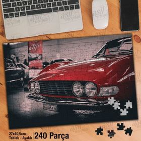 Asil Hobi Kırmızı-Nostalji-Otomobil-Araba Yapboz-Ayak Destekli Çerçeveli 240 Parça Puzzle