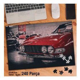 Asil Hobi Kırmızı-Nostalji-Otomobil-Araba Yapboz-Ayak Destekli Çerçeveli 240 Parça Puzzle