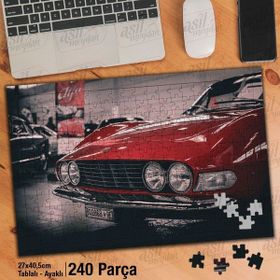 Asil Hobi Kırmızı-Nostalji-Otomobil-Araba Yapboz-Ayak Destekli Çerçeveli 240 Parça Puzzle